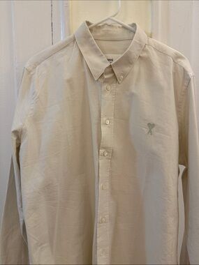Ami Button-Down Dress Shirt in Light Beige